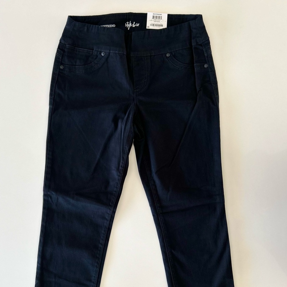NWT - Style & Co Women’s Petite Deep Black Low Rise Boyfriend Jeans